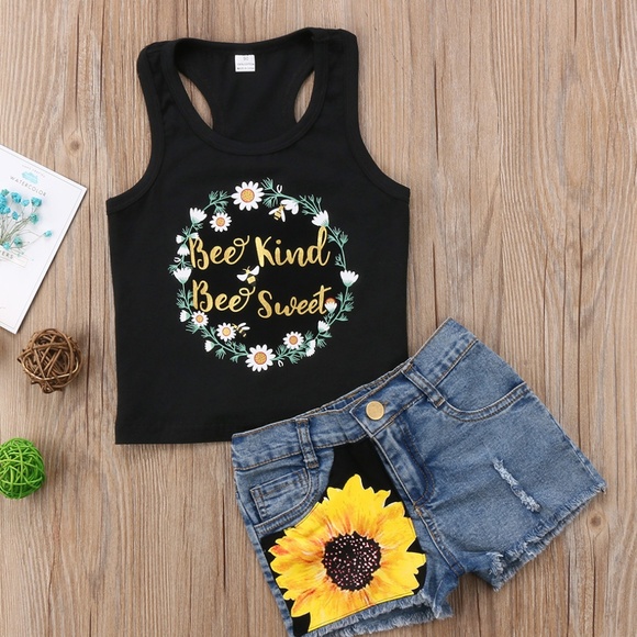 NEW Girl's Summer Bee Kind Short/Tank Outfit - Picture 1 of 1